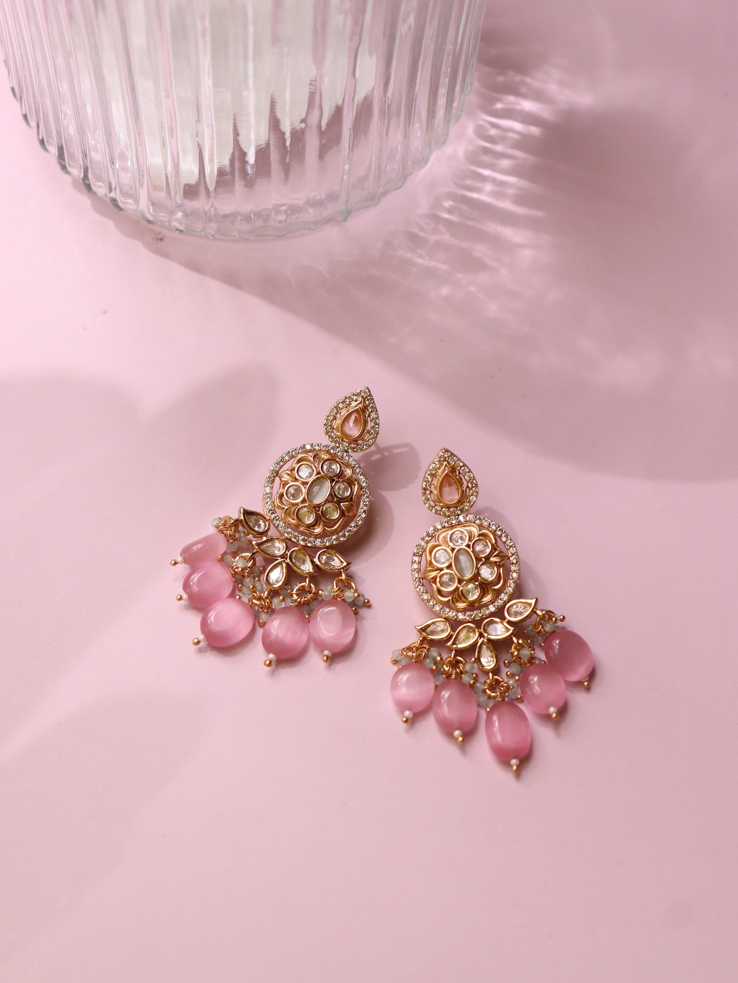 Light Pink Heavy Jadau Jhumka Earrings for Punjabi Suit by FashionCrab® -  FashionCrab.us